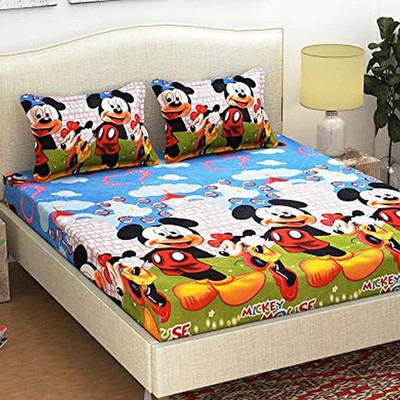 Decorum 204 TC Microfiber Double Printed Flat Bedsheet(Pack of 1, Blue)