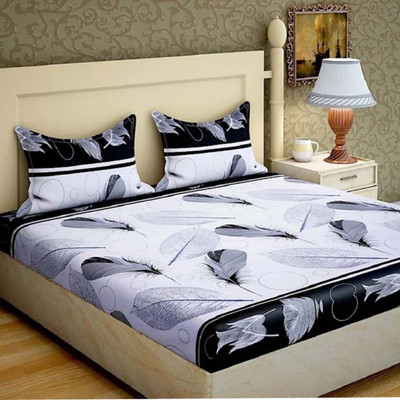 SpeedDecor 180 TC Polycotton Double 3D Printed Flat Bedsheet(Pack of 1, White)