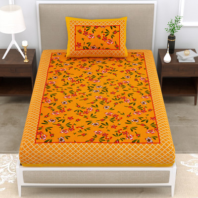 Cosito 144 TC Cotton Single Jaipuri Prints Flat Bedsheet(Pack of 1, Yellow)