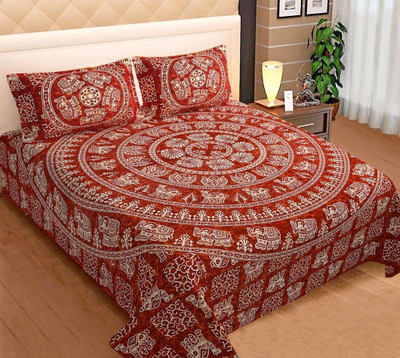 PALANG SHOBHA Cotton King Flat 300 TC Jaipuri Prints Bedsheet(Pack of 1, Multicolor)