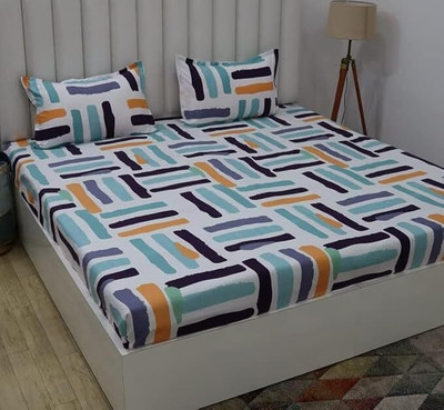 ARDM 210 TC Cotton Double Abstract Fitted (Elastic) Bedsheet(Pack of 1, Multicolor)