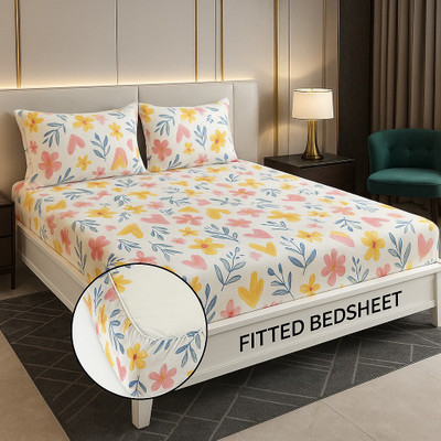 Delight Zone 170 TC Cotton King Printed Fitted (Elastic) Bedsheet(Pack of 1, Multicolor)