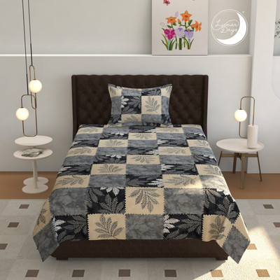 Lunar Days 160 TC Microfiber Single Checkered Flat Bedsheet(Pack of 1, Grey)