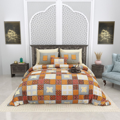 RJ Cotton King Flat 210 TC Printed Bedsheet(Pack of 1, Ornge)
