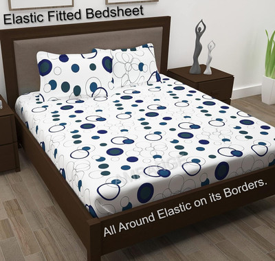 Amrange 210 TC Microfiber King Geometric Fitted (Elastic) Bedsheet(Pack of 1, White)