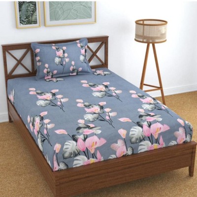 LX LOYREX 144 TC Cotton Single Floral Flat Bedsheet(Pack of 1, Grey)