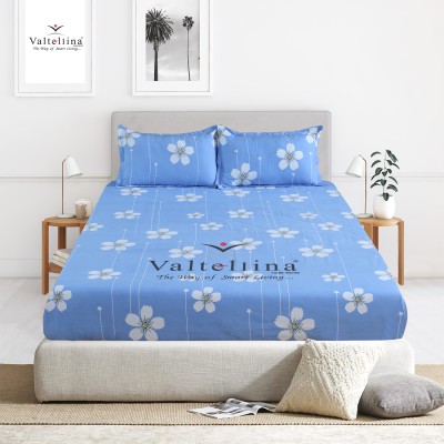 Valtellina 220 TC Cotton Double Floral Flat Bedsheet(Pack of 1, Blue)