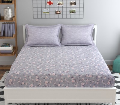 MAFATLALS 210 TC Polycotton King Floral Flat Bedsheet(Pack of 1, Grey11)