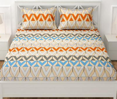 Kaashvi 220 TC Microfiber Double Striped Fitted (Elastic) Bedsheet(Pack of 1, Multicolor)
