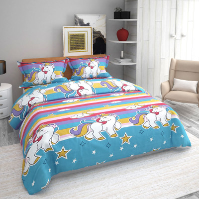 IMMENSA Cotton Double Flat 240 TC Printed Bedsheet(Pack of 1, Blue)