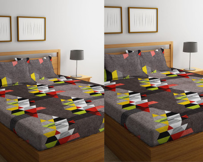 Fashion String 144 TC Microfiber Double Printed Flat Bedsheet(Pack of 2, Design 8:Grey)