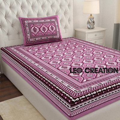 Leo Creation 144 TC Cotton Single Jaipuri Prints Flat Bedsheet(Pack of 1, Purple, Purple)