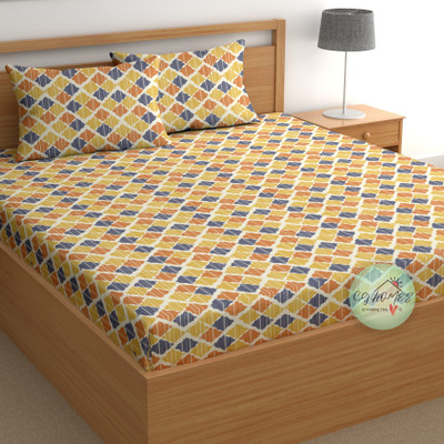 CG Homes Cotton Double Flat 180 TC Printed Bedsheet(Pack of 1, Orange Multi)