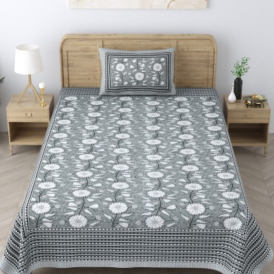 lotus Prints 144 TC Cotton Single Floral Flat Bedsheet(Pack of 1, Grey)