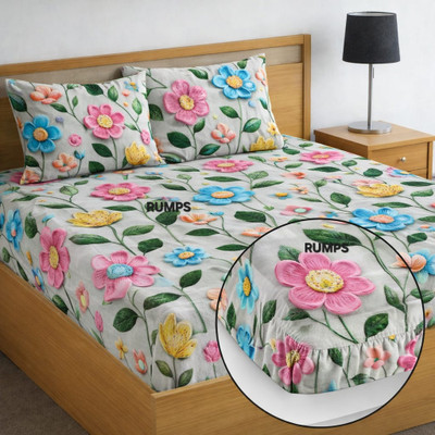 Rumps Cotton, Microfiber King Fitted (Elastic) 350 TC Self Design 1 Bedsheet with 2 Pillow Covers(Multicolor81, 7d bedsheet)