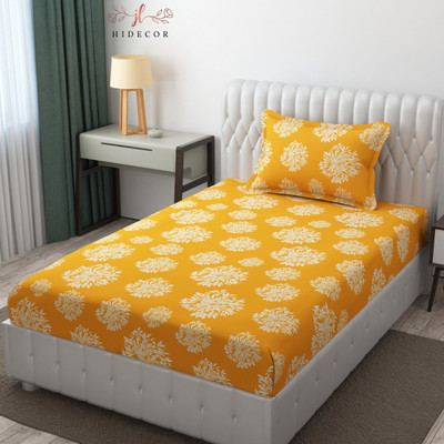 HIDECOR 280 TC Microfiber Single Floral Flat Bedsheet(Pack of 1, Yellow)