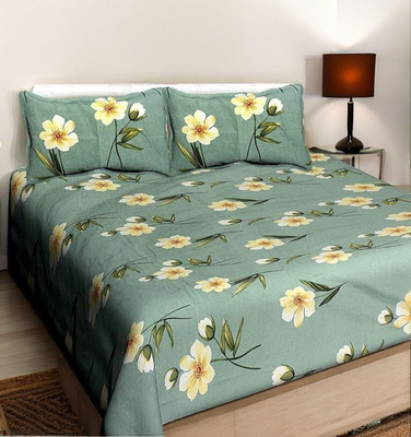 Roomesssentials Polyester Double Flat 100 TC Self Design 1 Bedsheet with 2 Pillow Covers(Multicolor)