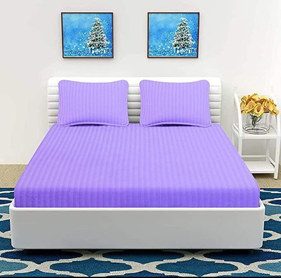 MAYSHA CREATIONS Cotton Double Flat 210 TC Striped Bedsheet(Pack of 1, Purple)