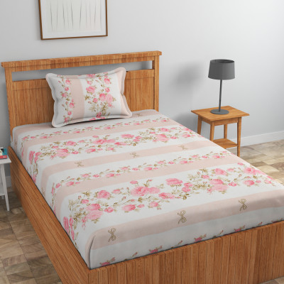 Luxury Trends Cotton Single Fitted (Elastic) 150 TC Printed Bedsheet(Pack of 1, Pink)