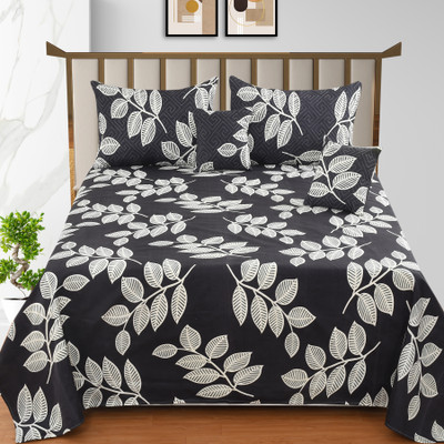 CLOVIS KRAFTS Cotton King Flat 300 TC Printed Bedsheet(Pack of 1, WHITE BLACK PATTA)