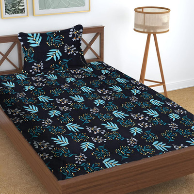 MUNJALENTEP Cotton Blend Single Fitted (Elastic) 110 TC Floral Bedsheet(Pack of 1, Multicolor)