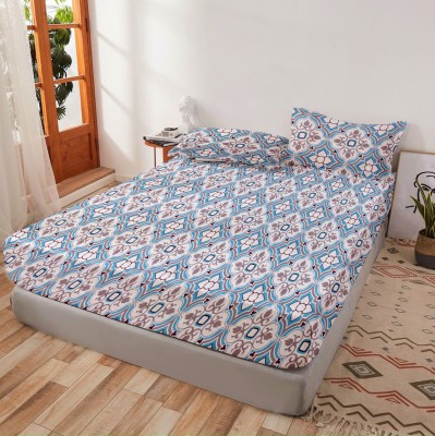 The Household 144 TC Polycotton Double Printed Flat Bedsheet(Pack of 1, Sky Blue)