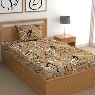 CG Homes Cotton Single Flat 180 TC Printed Bedsheet(Pack of 1, Golden)