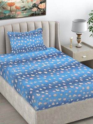 Fabinaliv Woolen Single Flat 300 TC Abstract Bedsheet(Pack of 1, Blue)