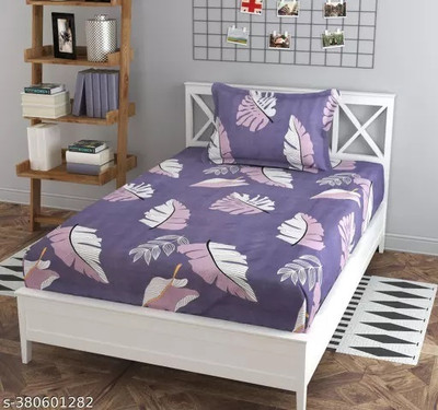 Yogini 144 TC Polycotton Single 3D Printed Flat Bedsheet(Pack of 1, Grey)