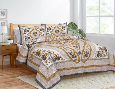 Sere Global Cotton Blend King Flat 210 TC Floral Bedsheet(Pack of 1, Multicolor, Grey, Maroon)