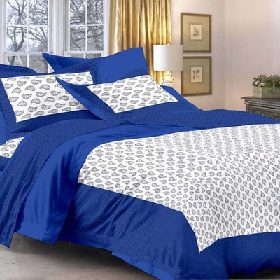 KANDY SHOP Cotton Double Flat 151 TC Jaipuri Prints Bedsheet(Pack of 3, Blue)