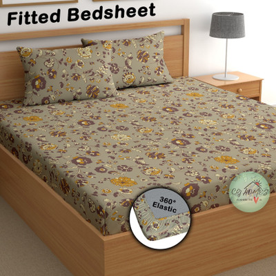 CG Homes 180 TC Cotton Double Printed Fitted (Elastic) Bedsheet(Pack of 1, Grey Multi Floral)