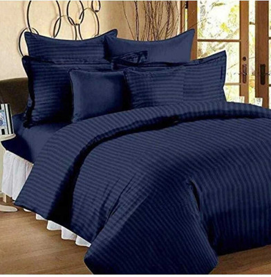 daivik decor fab Cotton King Flat 200 TC Striped Bedsheet(Pack of 1, Blue)