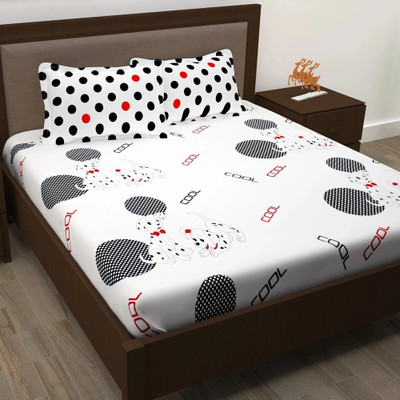 Story@home Cotton Double Flat 186 TC Printed Bedsheet(Pack of 1, White)