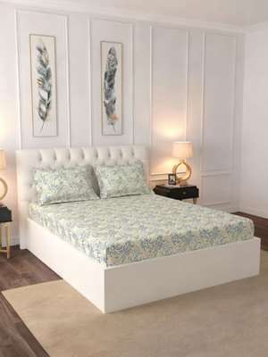 Raymond Home Cotton Double Flat 104 TC Printed 1 Bedsheet(Green)