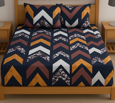Rumps 350 TC Cotton Double Printed Fitted (Elastic) Bedsheet(Pack of 1, SMALY1)