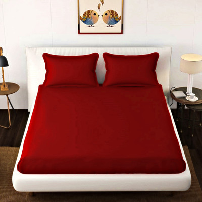 BEVI Microfiber Single Fitted (Elastic) 300 TC Solid Bedsheet(Pack of 1, Maroon)