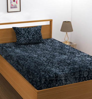 RIBUGROUP Velvet Single Fitted (Elastic) 310 TC Solid Bedsheet(Pack of 1, Grey)