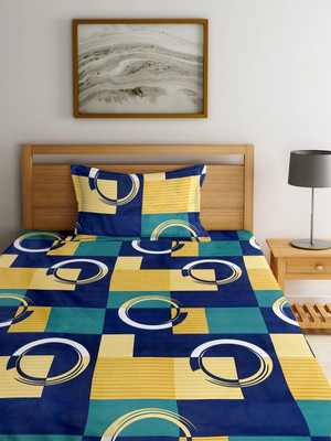 Fashion String 144 TC Microfiber Single Geometric Flat Bedsheet(Pack of 1, Yellow)