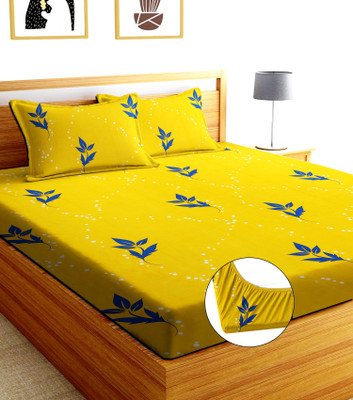 BLUEDOT 254 TC Cotton Double Printed Fitted (Elastic) Bedsheet(Pack of 1, Multicolor)