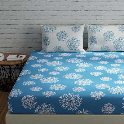 Huesland 144 TC Cotton Double Geometric Flat Bedsheet(Pack of 1, Blue & White)