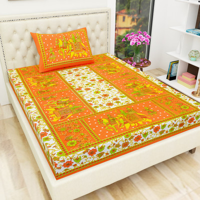 E ELMA 140 TC Cotton Single Jaipuri Prints Flat Bedsheet(Pack of 1, Multicolor)