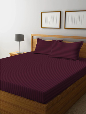 Vishal international 220 TC Cotton Double Striped Flat Bedsheet(Pack of 1, Maroon)