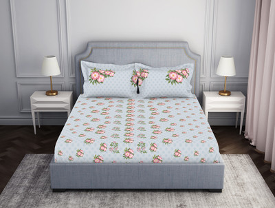 SPACES 144 TC Cotton Double Abstract Flat Bedsheet(Pack of 1, Light Grey)