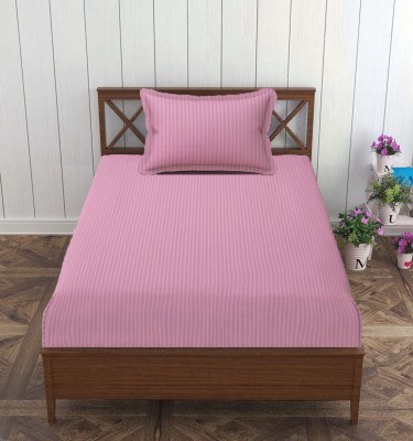 roman 300 TC Cotton Single Striped Flat Bedsheet(Pack of 1, BABY PINK)