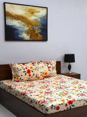 Bombay Dyeing Microfiber Queen Flat 144 TC Floral Bedsheet(Pack of 1, Yellow)