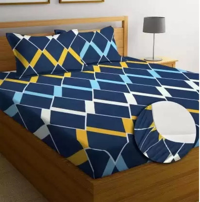 ROOMSTYLE 210 TC Cotton Double Printed Fitted (Elastic) Bedsheet(Pack of 1, ZIGZAG)