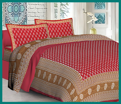 BedZone Cotton Double Flat 240 TC Jaipuri Prints Bedsheet(Pack of 1, Maroon)