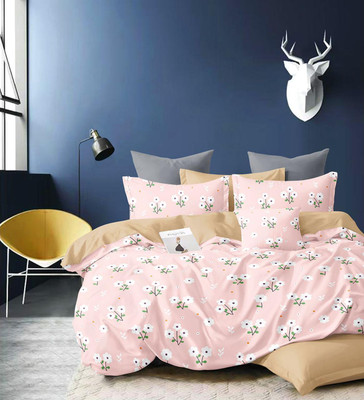 ajhandloom 260 TC Cotton Double Printed Flat Bedsheet(Pack of 1, Grey)