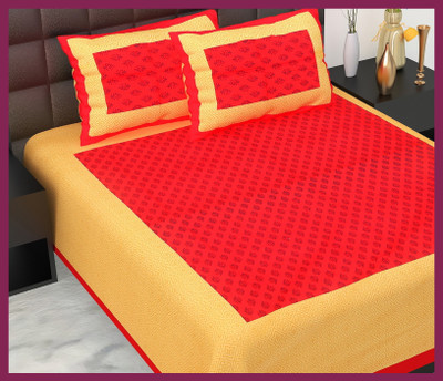 JAIPUR PRINTS Cotton Double Flat 210 TC Jaipuri Prints Bedsheet(Pack of 1, Red)